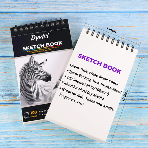 Dyvicl Sketch Pad 9"x12" Sketch Book, 100 Sheets (68 lb/100gsm), Spiral Sketchbook Acid Free Drawing Paper for Graphite Pencil, Colored Pencil, Ch...