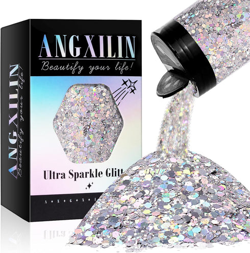 Holographic Chunky Glitter, 190g/6.7oz Chunky and Fine Mixed Craft Glitter, Bulk Laser Sequin Glitter for Face Body Nail Art,Epoxy Resin Tumbler J...