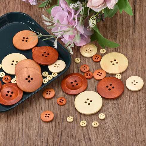 uxcell 50Pcs Wooden Buttons, 18mm(3/4") 4 Hole Round Wood Sewing Button Craft for Sewing DIY Craft Clothing, Coffee...