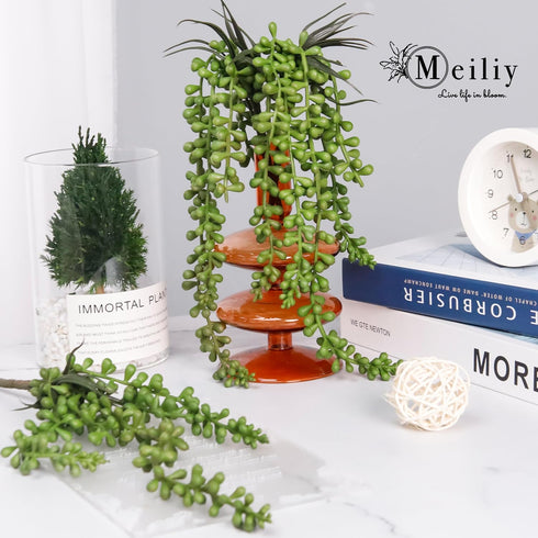 Meiliy 4pcs Artificial Succulent Plants Hanging Succulent Plants Faux Succulents Unpotted Branch String of Pearls Plant for Home Kitchen Office We...