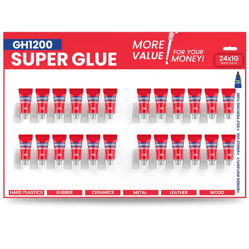 1 Gram (Pack of 24) Single use Super Glue All Purpose, Super Fast, Thick & Strong Adhesive Superglue, Cyanoacrylate Glue for Hard Plastics, DIY Cr...