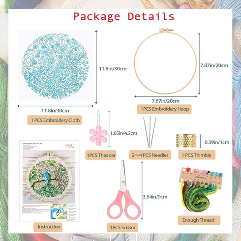 MUFEKUM Embroidery Kit for Beginners, Embroidery Starter Kit with Pattern and Instructions, Embroidery Hoop, Cloth, Threads, Scissors, Needles, Cr...