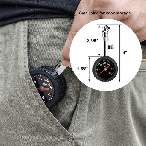 CZC AUTO Heavy Duty Tire Pressure Gauge, ANSI B40.1 Accurate Mechanical Air Gage, Chrome Plated Brass Stem Rotating Single Chuck Dial Wheel Pressu...