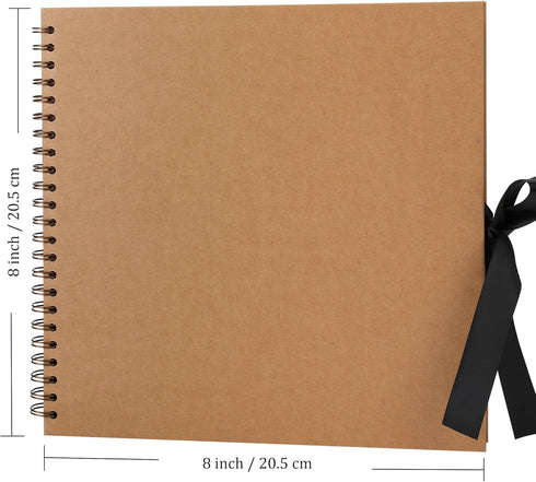 Scrapbook Album with 60 Pages Thick Kraft Paper, 8×8in Brown DIY Photo Book, Small Memory Book with Photo Corners for Baby Family Lovers Pets...