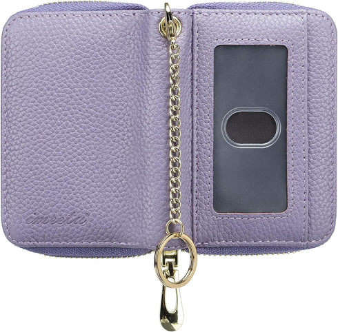 imeetu RFID Credit Card Wallet, Genuine Leather Zipper Card Case Holder with Removable Keychain(Light purple)...