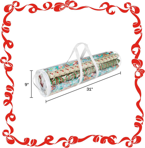Wrapping Paper Storage Bags - Set of 2 Clear Totes with Handles for Organizing 30-Inch Rolls of Holiday, Birthday, and Christmas Wrap by Elf Stor...