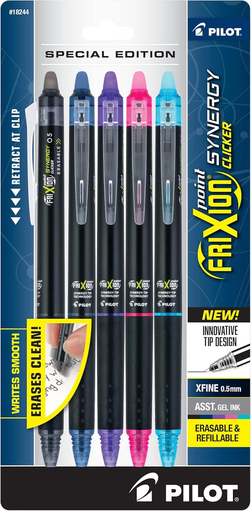 PILOT FriXion Synergy Clicker Erasable, Refillable & Retractable Gel Ink Pens, Extra Fine Point, Assorted Ink Colors, 5-Pack (18244)...
