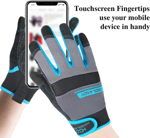 HANDLANDY Grip Work Gloves for Women Men, Safety Utility Yard Working Gloves, Flexible Touch Screen Mechanics Gloves (Grip-upgraded, Medium (Pack ...
