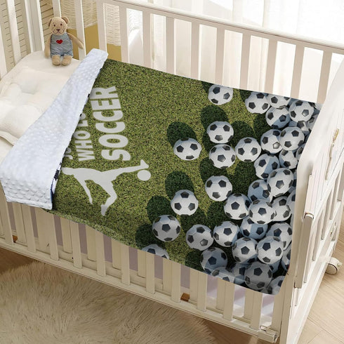 Soccer Blanket - Soft Plush Flannel Blanket with Double Layer Dotted Backing for Baby Kid Teen Boys Girls Gifts White & Green...