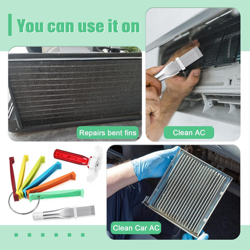 3 Pieces Air Conditioning Brush Set Includes FCR6 Ring Fin Comb Air Conditioner Fin Cleaner Condenser Radiator Fin Comb Stainless Steel Fin Straig...
