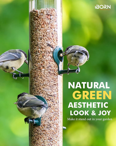 iBorn Metal Bird Feeders 6 Ports Hanging Wild Bird Seed Feeder for Mix Seed Blends, Niger Seed Feeder, Sunflower Heart, Birdbath, Heavy Duty All M...