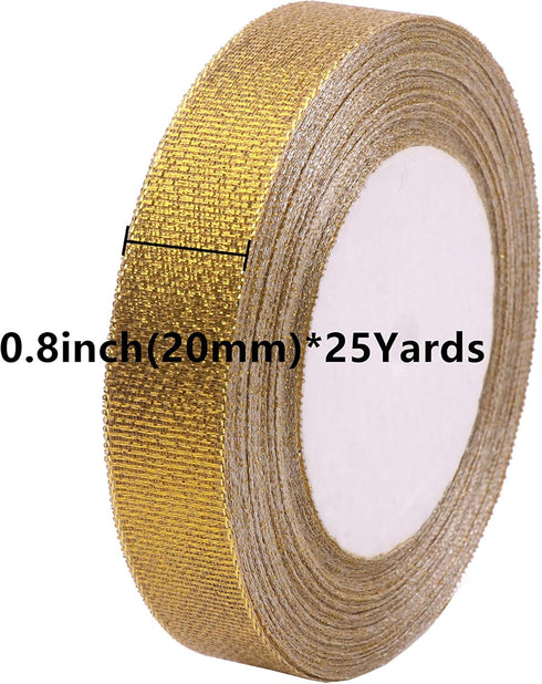 YAKA 2 Rolls 4/5 Inch 50 Yards Polyester Yarn Metallic Glitter Ribbon for Holiday Wedding Birthday Party Decoration Gift Wrapping (Black and Gold,...