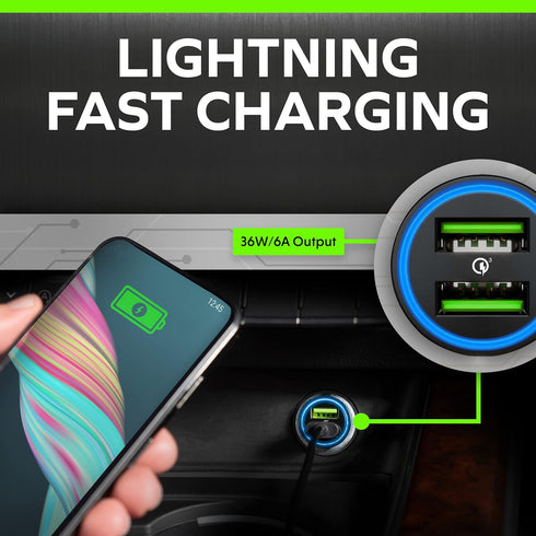 Car Charger Adapter - Metal, Portable, 3.0 Car Chargers with Dual USB Ports and Fast Charging Technology - Compatible with iPhone, iPad, Samsung G...