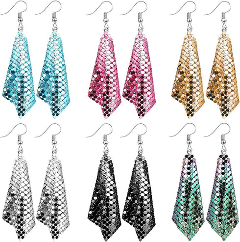 6 Pairs Sequin Dangle Earrings Mesh Grid Tassel Drop Earrings Colorful Sequin Earrings for Women (Large, Simple Style)...