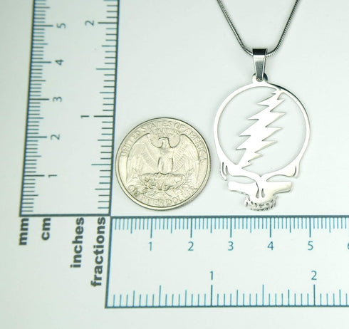 Stealie Necklace, 20" Chain, Pure 304 Stainless Steel, Grateful Dead Head Skull Lightening Bolt Charm Pendant with 20" (50.8cm) Snake Chain...