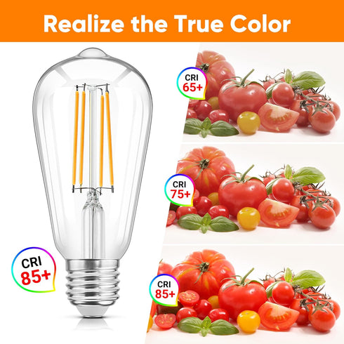 WIHTU LED Filament Light Bulbs, Bright Vintage 6W LED Edison Bulbs 60W Equivalent, St58 2700K Warm Light Bulbs with CRI 85+, E26 Standard Base, 90...