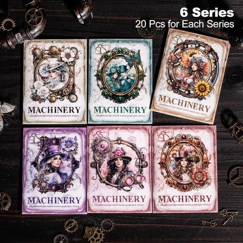 120Pcs Steampunk PET Stickers, Scrapbook Stickers Kit for Journaling, Ephemera Packs for Junk Journals, with Sticker Organizer...