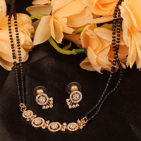 By Touchstone Traditional Indian Bollywood Studded Diamond Look Cubic Zirconia CZs Black Beads Symbolic Designer Jewelry Mangalsutra Pendant Set I...