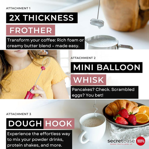 Secretbase Rechargeable Milk Frother Mixer, Pitcher and Charging Base - 3 Speed Handheld Foam Maker for Barista Style Coffee, Bulletproof Coffee, ...