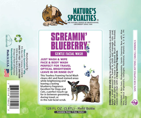 Nature's Specialties Screamin' Blueberry Dog Gentle Facial Wash for Pets, Natural Choice of Professional Groomers, Optical Brightener, Made in USA...