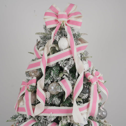 MEEDEE Christmas Felt Ribbon 2.5 Inch Wired Felt Ribbon 10 Yards White Felt with Pink Velvet Middle Rickrack Cutout Christmas Ribbon for Christmas...