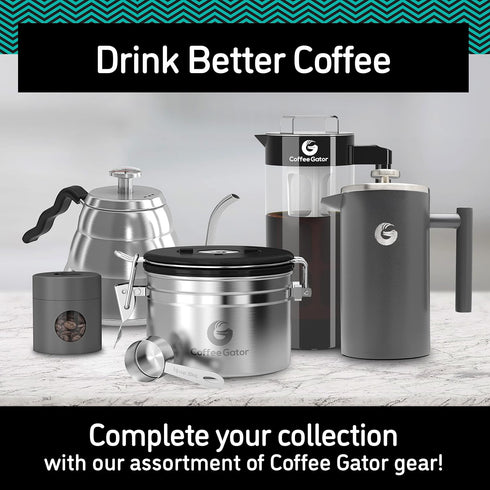 Coffee Gator Coffee Canister - 22oz, Airtight Stainless Steel Kitchen Food Storage Container with Date Tracker, Scoop for Grounds Coffee Bar Acces...