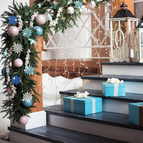 Whaline 45Pcs Winter Snowflake Hanging Ornament mas Glitter Blue Silver Pendant with String for Christmas Tree Winter Wonderland Holiday Party Dec...