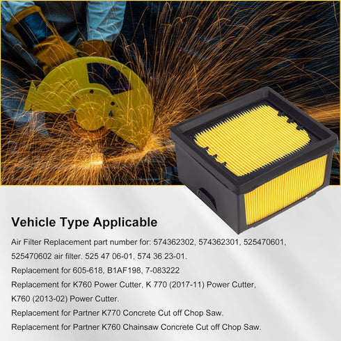 574362301 525470601 Air Filter Replace for 574362302 574 36 23-01 Compatible with Partner K760 K770 Concrete Cut Off Saw Power Cutter Chainsaw Air...