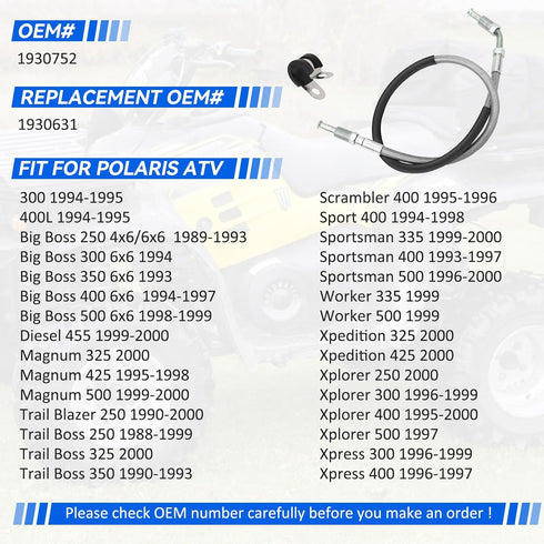 Front Left Brake Hose Line for Polaris Sportsman Magnum Trail Boss Trail Blazer Xplorer Xpress Scrambler Sport Xpedition Big Boss Diesel Worker 25...