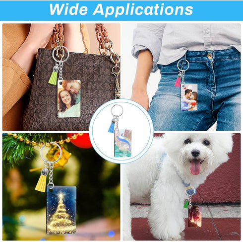 Modacraft 120Pcs Sublimation Keychain Blanks Bulk Set with Rectangle Sublimation Blanks Tassels Keychain Rings & Jump Rings for DIY Keychain Craft...