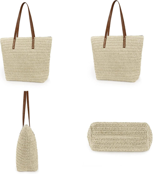 Womens Large Straw Beach Tote Bag Handmade Woven Shoulder Bag Handbag Purse for Summer...