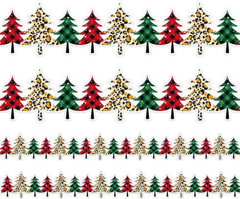 49.2 Ft Christmas Tree Bulletin Board Border, Self-Adhesive Plaid Leopard Christmas Tree Bulletin Board Border Trim for Christmas Winter School Cl...