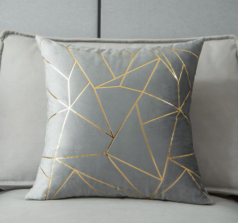 YONGLIU Pack of 2 Velvet Cushion Cases Decorative Gold Foil Geometric Pattern Throw Pillow Covers for Modern Homes Couch Sofa Bedroom Living Room(...