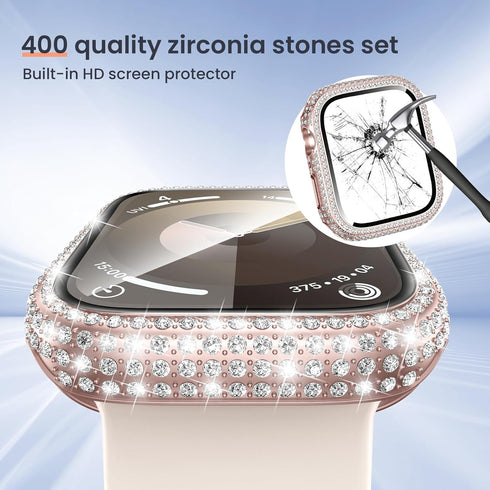 LETOID 40mm Bling Waterproof Screen Protector Case for Apple Watch Series SE 6 5 4, 2 in1 Front & Back Face Cover, Diamond Women Protective Bumper...