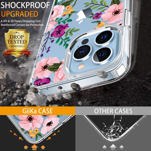 GiiKa for iPhone 13 Pro Case with Screen Protector, 6.1 inch Clear Full Body Shockproof Protective Floral Girls Women Hard Case with TPU Bumper Co...