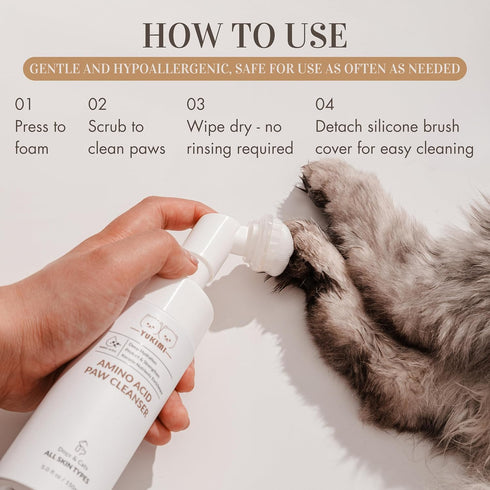 YUKIMI Premium Amino Acid Paw Cleanser with Silicone Bristle Brush for Dogs & Cats | Dermatologist Certified Hypoallergenic | Hydrating, Soothing,...
