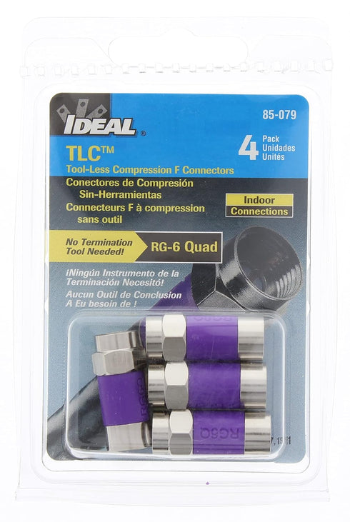 IDEAL Electrical 85-079 TLC RG-6 Quad F Tool-Less Compression Connector, Fastest Coax Compression Connectors for Cable and Satellite TV Installati...