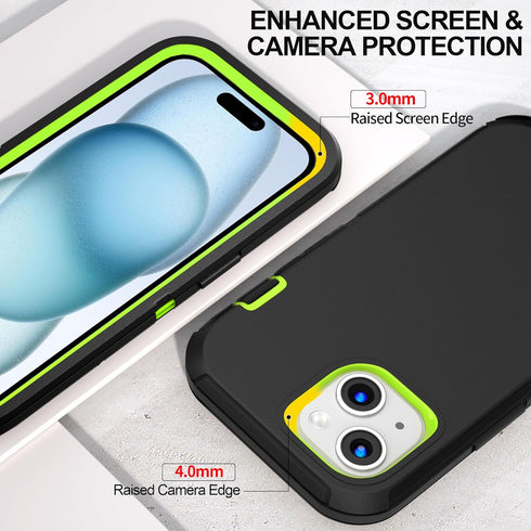 iPhone 15 Case with 2 Pack Screen Protector - Heavy Duty Shockproof Military Grade Drop Protective Full Body Rugged Dust-Proof Cover(Blackgreen).....