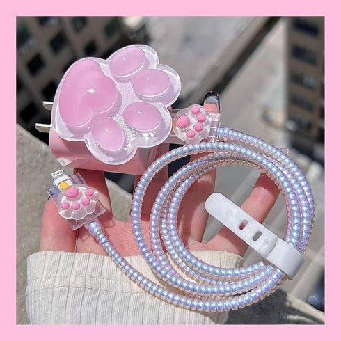 Cable Protector for iPhone Charger with Cute Cat Paw Design,Kawaii Cat Claw Soft Charging Cord Protector Data Cable Saver for Women Girls Compatib...
