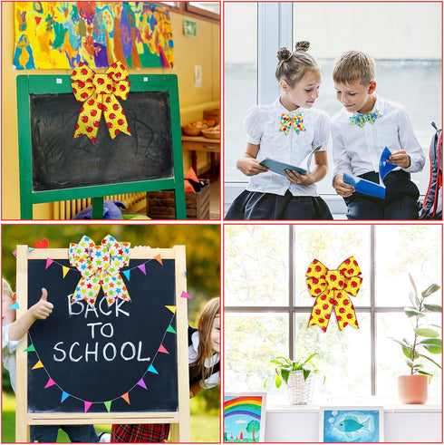 Whaline 30 Yards Back to School Wired Edge Ribbons School Themed Decorative Fabric Ribbon School Supplies Apple Stars Dots Wrapping Ribbon for DIY...