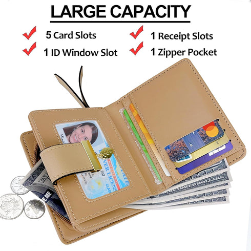 VODIU Women's Short Purse Leather Medium Wallet Leaf Bifold Card Coin Holder Small Purses Buckle Zipper Clutch...