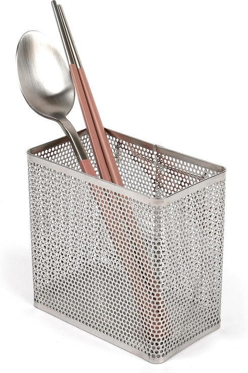 Kitchen Utensil Chopsticks Perforated Holder with Hooks - 304 Stainless Steel Storage for Organizer Dishwasher Safe (Small Rectangle)...