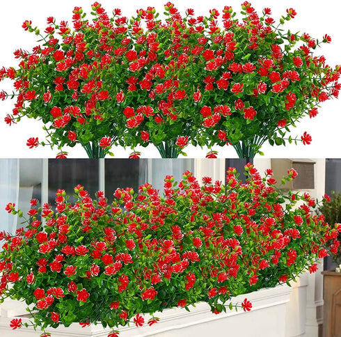 6 Bundles Outdoor Artificial Flowers UV Resistant Fake Boxwood Plants, Faux Plastic Greenery for Indoor Outside Hanging Plants Garden Porch Window...
