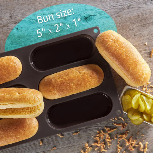 LURCH Hot Dog Buns Mold | Silicone Non-stick Flexiform Baking Pan | 5 Inch Hotdog Finger Food Snack Bread, Rolls, Cake and Eclair Tray | BPA Free...