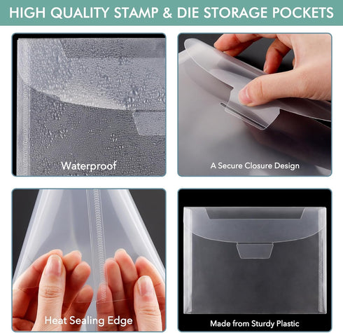20 Pcs Clear Die & Stamp Storage Bag Resealable Plastic Envelopes Pockets for Cutting Dies Stencil Embossing Crafts for DIY Scrapbooking Paper Car...