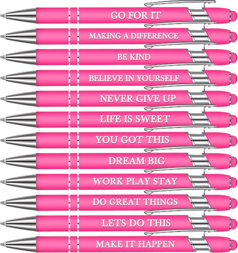 Zonon 12 Pieces Inspirational Motivational Quotes Ballpoint Pens with Stylus Tip Fine Point Smooth Writing Pens Metal Black Ink Pens Stylus Pen Se...