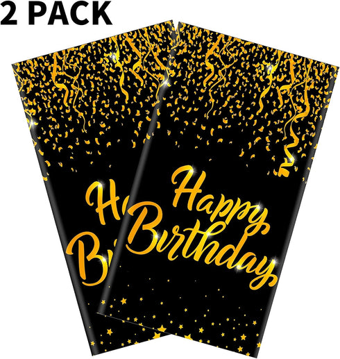 Aneco 2 Pack Black Gold Happy Birthday Tablecloths Party Table Cloth Covers Table Covers for Party Decorations Wedding Supplies, 108 x 54 Inches...