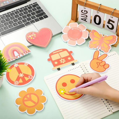 27 Pcs Groovy Boho Sticky Notes Daisy Rainbow Butterfly Peace Sign Mini Notepads for Kids Adults Hippie Party Favors Groovy Decorations Pocket Mem...
