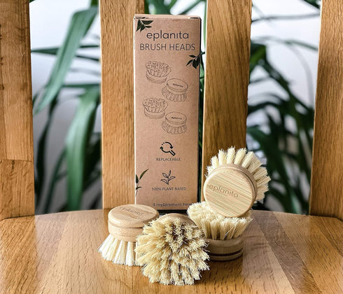 Replacement Brush Heads (Pack of 8) for Bamboo Dish Brush, Sisal Bristle Refills, Agave Cactus Fibres, Kitchen Eco Scrubber, Plastic Free Washing ...