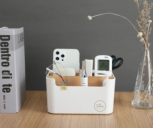 Desk Organizer, Pen & Pencil Holder - Desktop Caddy with 5 Compartments - Multi-Functional Table Storage Box for Home and Office with Adjustable W...
